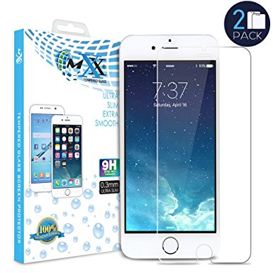 MXx iPhone 7 Plus 6/6S Screen Protector [Tempered Glass] HD Clarity / Easy Install [3D Touch Compatible] With Lifetime Replacement Warranty - Retail Packaging [Pack of 2] - Glass