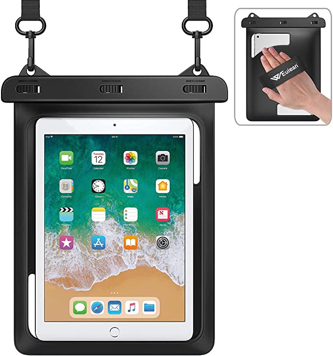 Weuiean Waterproof Bag Case for iPad 8th/7th/6th/5th/4th Generation 10.5/10.2/9.7, iPad Air 1/2/3, iPad Pro with Lanyard for iPad/Samsung Galaxy Tab 9.7 Inch, Tablets Dry Bag Pouch - Black