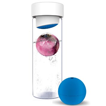 Asobu Glass Water Bottle with Fruit Iceball Maker, Blue
