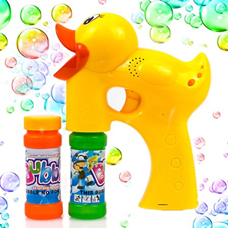 Duck Bubble Shooter Gun Toy With Sounds and Music-2 Bottles of Solution and Batteries
