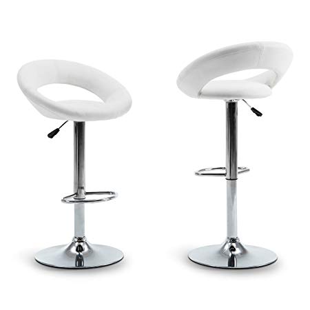 Belleze Set of 2 Bar Stool Pub Modern Faux Leather Adjustable Swivel Function Height Hydraulic Lift w/Footrest, White
