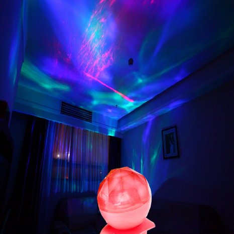 Ecandy LED Light Projector ,Night Light,Aurora Borealis Projector, Decorative Light, Mood Light ,MP3 Players,AC Adapter powered & USB-powered for Nursery, Kids Room, Playroom, Bathroom, Bedroom, Living Room,Red