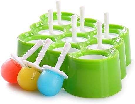 Reusable Mini Pop Molds,9 Miniature Popsicle Molds With Sticks and Drip-guards,Easy-Release and BPA-free Silicone,DIY Ice Cream Maker Kit and Candy Chocolate Mould for Kids,Family,Adults (Green)