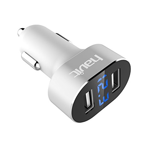HAVIT Car Charger,3.1A Dual USB Ports, Voltage Real-Time LED Display, Intelligent Charging Chip, Compatible with Apple, Android, Smartphone, Tablets etc(White)