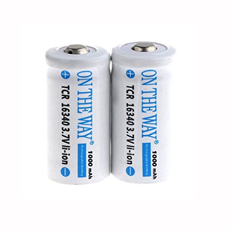 ON THE WAY®2 Pcs CR123A 16340 3.7V 1000mAh Rechargeable Li-ion Batteries for laser pointer and flashlight