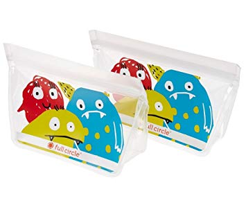 Full Circle ZipTuck Kids, Reusable Snack Bags, 2 Pack, Monster