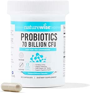 NatureWise Probiotics 70 Billion CFU - 17 Strains   Organic Prebiotics - Immune, Digestive & Gut Health Probiotics for Women & Men - Vegetarian, Gluten-Free, Non-GMO - 30 Capsules[1-Month Supply]