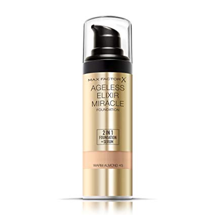 Max Factor Ageless Elixir 2 in 1 Foundation Plus Serum SPF 15-45, Warm Almond, 1 Ounce