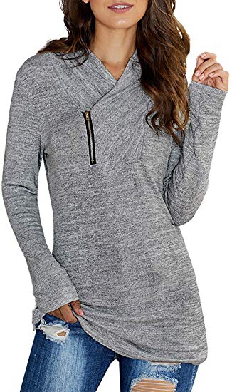 Da Mone Sweatshirts for Women Long Sleeve Tunic Tops Casual Cowl Neck Blouses Half Zip Pullover Shirts