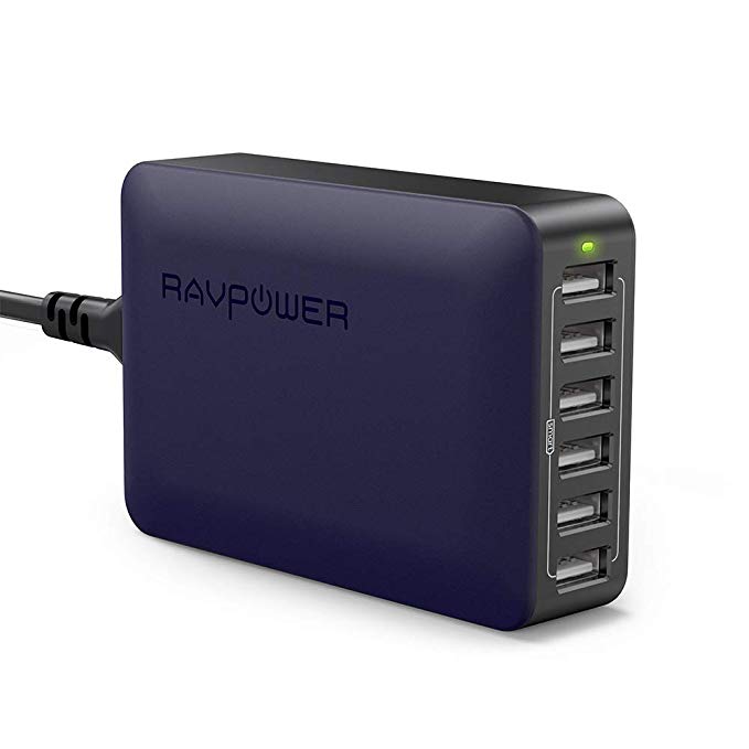 RAVPower 60W 12A 6-Port USB Charger Desktop Charging Station with iSmart, Compatible with iPhone Xs X 7 Plus, iPad Pro Air Mini, Galaxy S9 S8 S7 S6 Edge, Tablet, Kindle and More