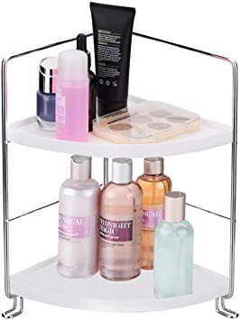 MASALUO 2-Tier Corner Storage Shelf Stackable Organizer for Cosmetics, Bathroom, Kitchen, Countertop, and Vanity, Silver