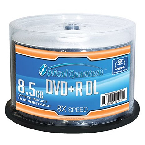 Vinpower Digital - JVC OQDPRDL08WIP-H Optical Quantum 8 X 8.5GB DVD R DL White Inkjet Printable Double Layer Recordable Blank Media , 50-Disc Spindle