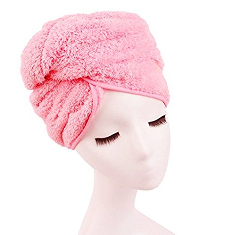 Shintop Dry Hair Cap Super Absorbent Microfiber Shower Hat for Bath Spa (Pink)