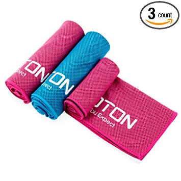 OMOTON 3 packs Cooling Towel for Instant Relief-Soft Breathable Mesh Yoga Towel-Keep Cool when Running Biking Hiking and all Other Sports