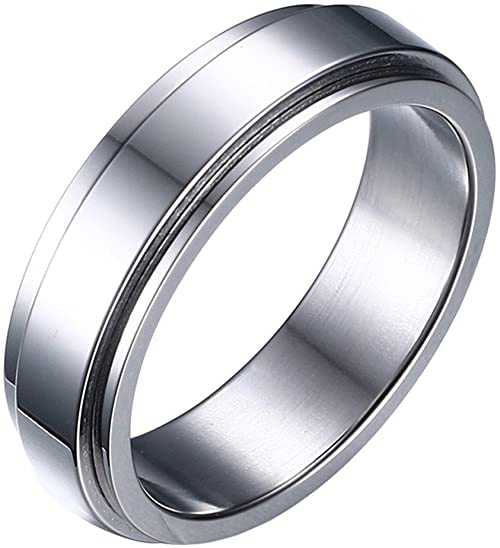 HIJONES Women's Men's Stainless Steel Spinner Ring Wedding Band Silver/Gold//Black/Rainbow
