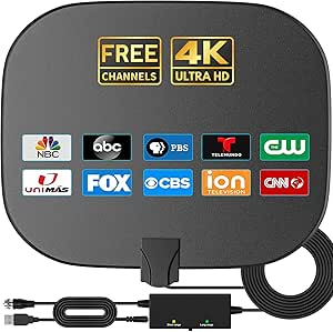 TV Antenna, 600  Miles Range Digital TV Antenna with Amplifier Signal Booster, Indoor Outdoor Antenna for All Old&Smart HDTVs, Support 4K 1080