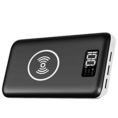 Portable Charger Power Bank,KEDRON 24000mAh Wireless Charger with LED Digital Display and 3 Outputs & Dual Inputs External Battery Pack for iPhone X,iPhone 8,Galaxy S8 Note 8 and More (Wihte)