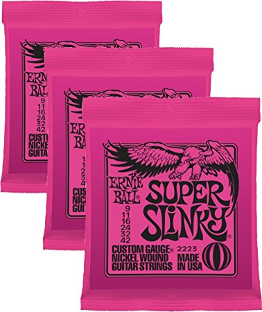 Ernie Ball 2223 Nickel Super Slinky Pink Electric Guitar Strings 3 Pack