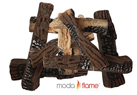 Moda Flame Set of 10 Ceramic Wood Fireplace Logs