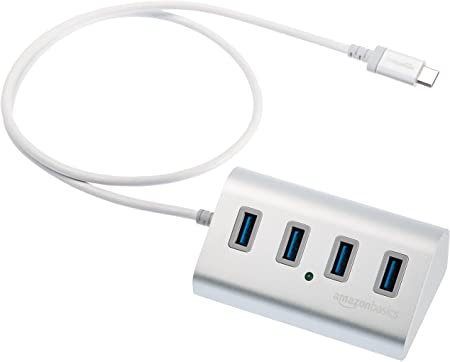 AmazonBasics USB 3.1 Type-C to 4-Port Aluminum Hub Connector, Silver