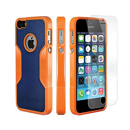 iPhone SE Case, for iPhone 5s 5 SE (Blazing Sun) SaharaCase Protective Kit Bundled with [Tempered Glass Screen Protector] Slim Fit Rugged Protection Shockproof Bumper Hard Back (Orange Blue)