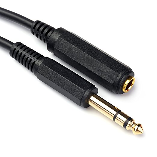 TISINO 10 Feet(3 M) Gold plated TRS 1/4" 6.35mm Stereo Plug / Male to TRS 1/4" 6.35mm Jack /Female extension Adapter Cable(6.35 M-F)