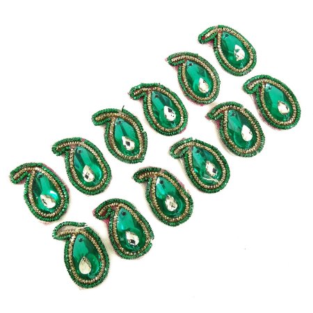 Sewing Appliques Beaded Sequin Applique Craft Supply Green Paisley Patches 1 Dozen