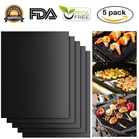 BBQ Grill Mat, Non-Stick Barbecue Grill Mats Baking & Cooking Mats, Heavy Duty and Reusable Grill Mat Set for Charcoal, Gas, Electric Grills – Set of 5
