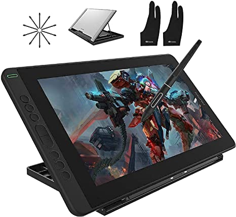 HUION Kamvas 13 Android Support Graphics Drawing Tablet Monitor with Full Laminated Screen Battery-Free Stylus 8192 Pressure Sensitivity Tilt 8 Express Keys Adjustable Stand Glove-13.3 inch, Black