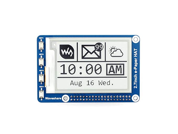 Waveshare 2.7 Inch E-Paper Display HAT Module Kit 264x176 Resolution 3.3v E-ink Electronic Paper Screen with Embedded Controller Compatible with Raspberry Pi 2B 3B Zero Zero W ,Communicating via SPI Interface