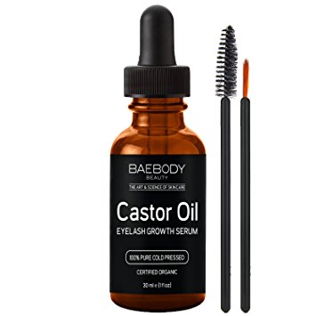 Organic Castor Oil - 100% Certified Pure Cold Pressed, Hexane free - Boost Growth For Eyelashes, Hair, Eyebrows, Face and Skin - with Treatment Applicator Kit, 1oz (30ml)