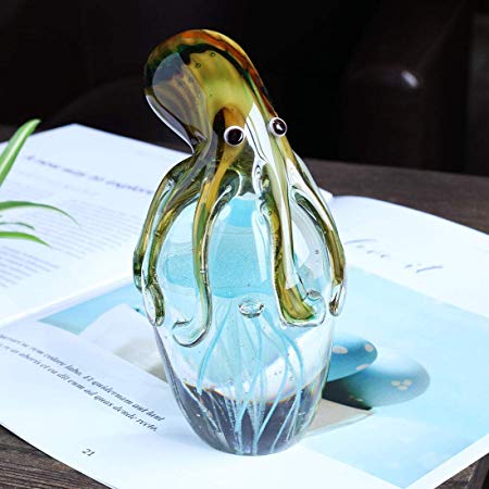 H&D Handmade Glow Glass Jellyfish&Octopus Animal Wedding Art Glass Blown Crafts Home Figurine Gift