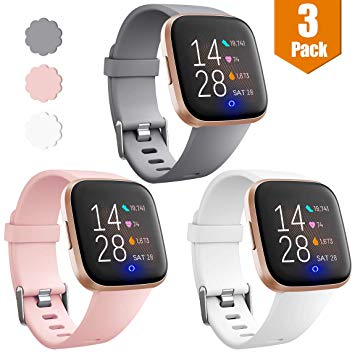 Maledan Replacement Bands For Fitbit Versa/Versa 2/Versa Lite Edition/Versa Special Edition, Waterproof Accessories Sport Band for Fitbit Versa Smart Watch Women Men, 3-Pack, Large Small