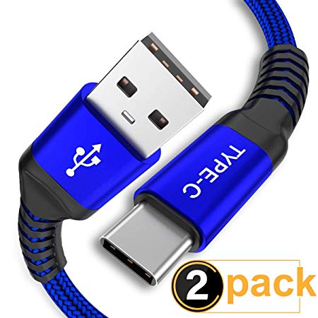 USB Type C Cable, AkoaDa (2 Pack 6.6ft) USB to USB C Cable Nylon Braided Fast Charger Cord Compatible with Samsung Galaxy S9 9 Note 8 S8 Plus,Google Pixel XL 2,LG G5 G6 V20 V30,Moto Z Z2 Force (Blue)