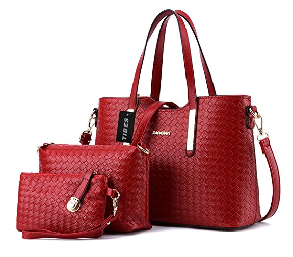Tibes Fashion Pu Leather Handbag Shoulder Bag Purse 3pcs Bag Tote