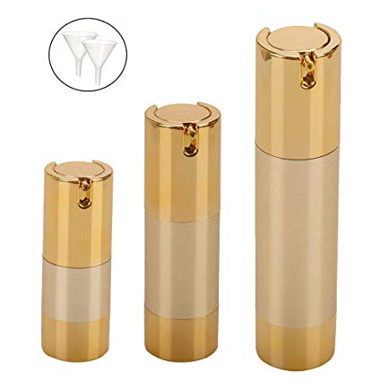 Rocutus 3pcs/set Empty Airless Cosmetic Bottle Plastic Pump Container for Travel (gold)