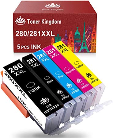 Toner Kingdom Compatible Ink Cartridge Replacement for Canon PGI-280XXL CLI-281XXL 280 281 Ink for PIXMA TR7520 TR8520 TS6120 TS6220 TS8120 TS8220 TS9120 TS9520 TS6320 TS9521C Printer (5 Pack)
