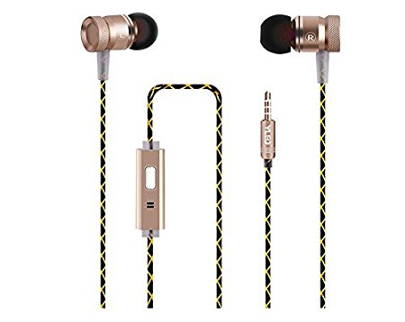 Ploveyy Headphones Earphones Earbuds In-Ear Wired 3.5mm HIFI Headset with Microphone for iPhone 7 iPad Android Phones 6S Samsung Note 7 Windows Phones MP3 MP4 and Tablets and for Running Sports-Gold
