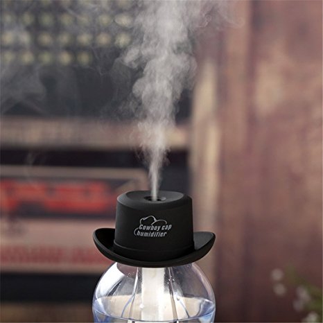 KANGVO Cowboy Cap USB Mini Portable Air Humidifier,Mini Cool Mist Humidifier Aromatherapy (Black)