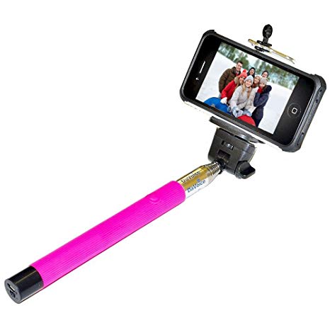DaVoice Selfie Stick with Built-in Wireless Remote, Cell Phone Selfie Stick with Remote Compatible/Replacement for iPhone X 8 7 6 6s SE 5 5s 5c 4s 4, Samsung Galaxy S10 S9 S8 S7 S6 S5 (Bright Pink)
