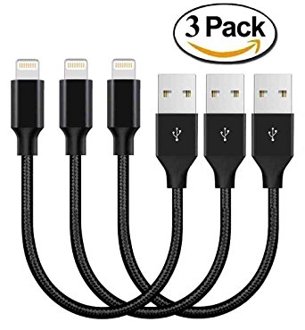 JoeyQing iPhone Cable, 3Pack 8 Inch Short Nylon Braided iPhone Lightning Cable Certified to USB Charging Charger for iPhone 7,7 Plus,6S,6,SE,5S,5,iPad,iPod Nano 7（Black）