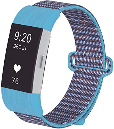 JUN1 Compatible with Fitbit Charge 2 Bands Soft Nylon Sport Wristbands for Men Women Lightweight Replacement Straps Accessories for Fibit Charge 2 Fitness Tracker (Lightblue)