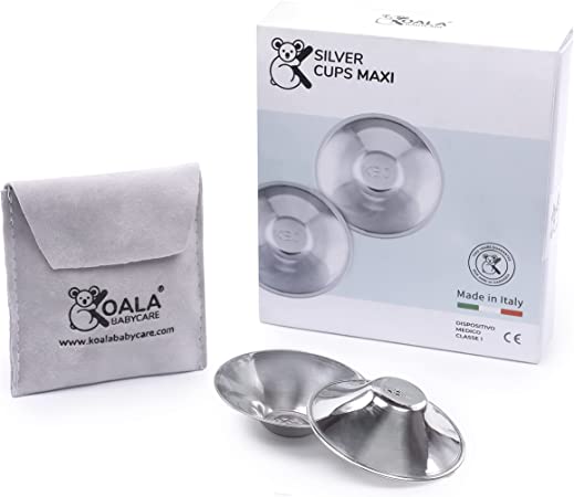 Nipple Shields in Trilaminate Silver, Nickel-free for the Prevention and Treatment of Breast Roles during Breastfeeding | Medical Device Class 1 Koala Silver Cup MAXI