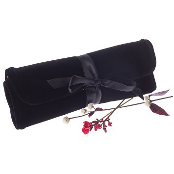 Jewelry Travel Roll Up Organizer Accessory Bag with Compartments-Soft Black Velvet by Bella Dee