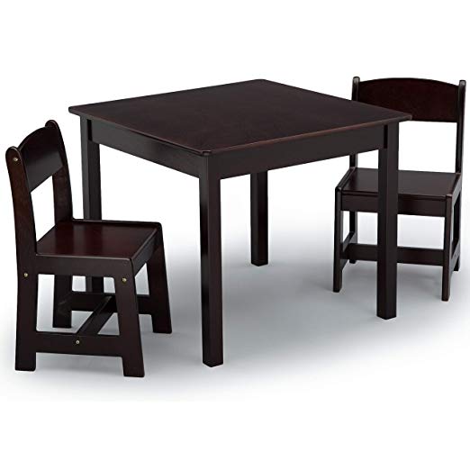 Delta Children MySize Kids Wood Chair Set and Table (2 Chairs Included), Dark Chocolate