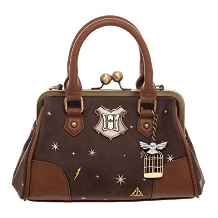 Bioworld Harry Potter Celestial Kiss Lock Handbag, Brown and Gold