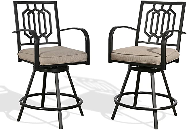 Ulax Furniture Outdoor Patio Bar Stools Counter Height Swivel Stools with Cushion (Set of 2)