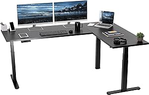 VIVO Electric 78 x 55 inch Square Corner Memory L Shaped Stand Up Desk, Black Table Top, Black Frame, Corner Height Adjustable Workstation, 3E-S Series, DESK-KIT-3E5SB