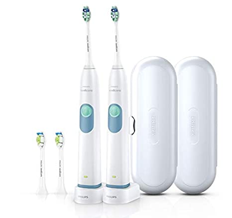 Philips Sonicare Plaque Control Plus Rechargeable Toothbrush HX6254/81 Twin Pack (2 Rechargeable Toothbrushes, 4 Brush Heads, 2 travel cases, and 2 Chargers)