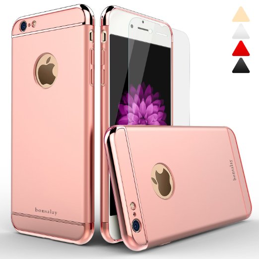 iPhone 6 case, bonsalay 3 in 1 Ultra Thin and Slim Design Coated Premium Non Slip Surface Shockproof Plating Metal Texture Skin Protector For Apple iPhone 6 and iPhone 6s-Rose Gold(4.7'')